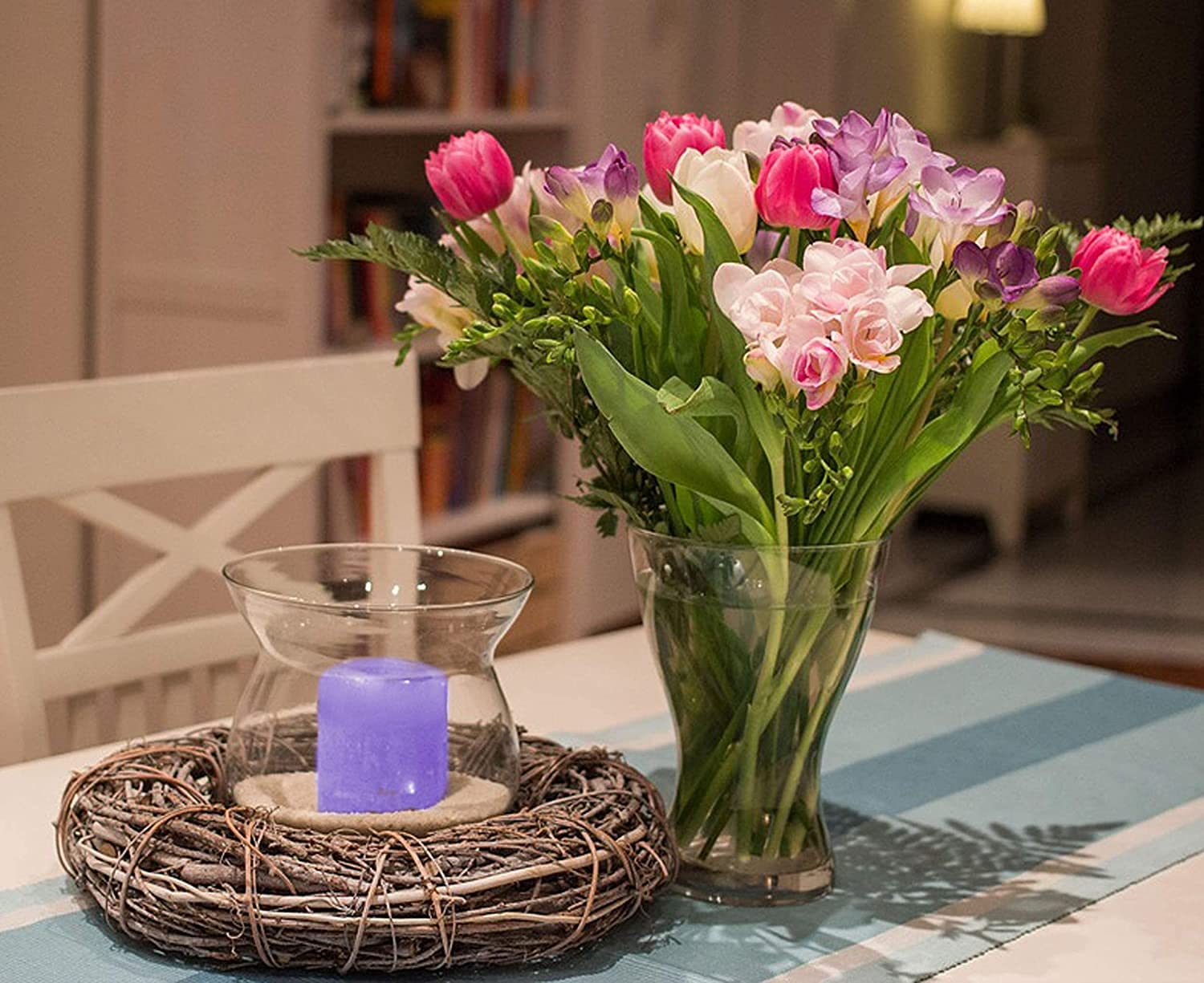 MOWIN Votive Candles Unscented Smokeless Wax Candles Set of 6 Votive Glass Candle Home Decor Small Candle 8-9 Hour (Purple Votiv